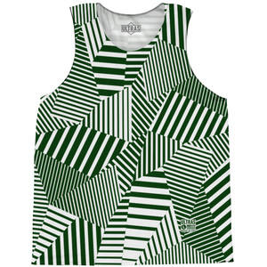 Multiple Lines Pattern Basketball Singlets - Green Forest and White