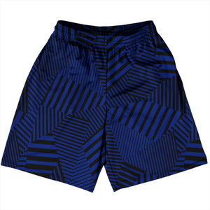 Multiple Lines Pattern Basketball Practice Shorts Made In USA - Blue Royal and Black Multiple Lines Pattern Basketball Practice Shorts Made In USA - Blue Royal and Black