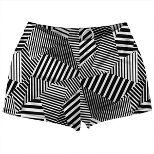 Multiple Lines Pattern Shorty Short Gym Shorts 2.5" Inseam Made In USA - Black and White Multiple Lines Pattern Shorty Short Gym Shorts 2.5" Inseam Made In USA - Black and White