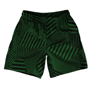 Multiple Lines Pattern Athletic Running Fitness Exercise Shorts 7" Inseam Shorts Made In USA - Green Hunter and Black Multiple Lines Pattern Athletic Running Fitness Exercise Shorts 7" Inseam Shorts Made In USA - Green Hunter and Black