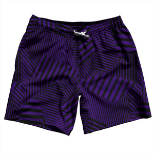 Multiple Lines Pattern Swim Shorts 7" Made in USA - Purple Lakers and Black Multiple Lines Pattern Swim Shorts 7" Made in USA - Purple Lakers and Black