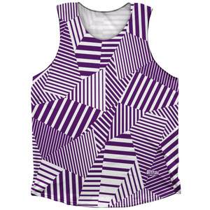 Multiple Lines Pattern Finish Line Athletic Tank Top - Purple Medium and White Multiple Lines Pattern Finish Line Athletic Tank Top - Purple Medium and White