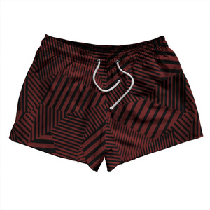Multiple Lines Pattern 2.5" Swim Shorts Made in USA - Red Maroon and Black Multiple Lines Pattern 2.5" Swim Shorts Made in USA - Red Maroon and Black