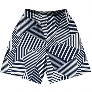 Multiple Lines Pattern Basketball Practice Shorts Made In USA - Blue Navy and White Multiple Lines Pattern Basketball Practice Shorts Made In USA - Blue Navy and White