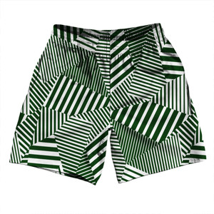 Multiple Lines Pattern Athletic Running Fitness Exercise Shorts 7" Inseam Shorts Made In USA - Green Forest and White Multiple Lines Pattern Athletic Running Fitness Exercise Shorts 7" Inseam Shorts Made In USA - Green Forest and White
