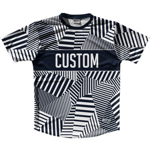 Multiple Lines Pattern Custom Finish Line  Running Shirt Track Cross Made In USA - Blue Navy Almost Black and White