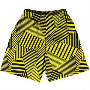 Multiple Lines Pattern Basketball Practice Shorts Made In USA - Yellow and Black Multiple Lines Pattern Basketball Practice Shorts Made In USA - Yellow and Black