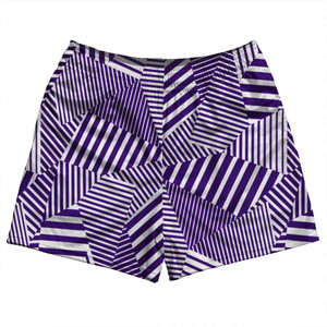 Multiple Lines Pattern Rugby Shorts Made In USA - Purple Lakers and White Multiple Lines Pattern Rugby Shorts Made In USA - Purple Lakers and White