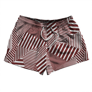 Multiple Lines Pattern 2.5" Swim Shorts Made in USA - Red Maroon and White Multiple Lines Pattern 2.5" Swim Shorts Made in USA - Red Maroon and White