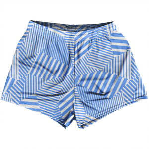 Multiple Lines Pattern Womens & Girls Sport Shorts End Made In USA - Blue Carolina and White