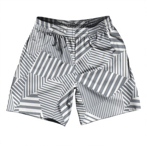 Multiple Lines Pattern Athletic Running Fitness Exercise Shorts 7" Inseam Shorts Made In USA - Grey Dark and White Multiple Lines Pattern Athletic Running Fitness Exercise Shorts 7" Inseam Shorts Made In USA - Grey Dark and White