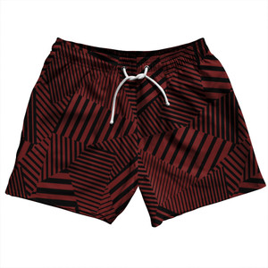 Multiple Lines Pattern 5" Swim Shorts Made in USA - Red Maroon and Black Multiple Lines Pattern 5" Swim Shorts Made in USA - Red Maroon and Black