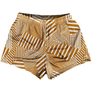 Multiple Lines Pattern Womens & Girls Sport Shorts End Made In USA - Orange Burnt and White