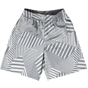 Multiple Lines Pattern Basketball Practice Shorts Made In USA - Grey Dark and White Multiple Lines Pattern Basketball Practice Shorts Made In USA - Grey Dark and White