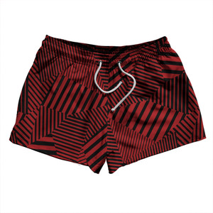 Multiple Lines Pattern 2.5" Swim Shorts Made in USA - Red Dark and Black Multiple Lines Pattern 2.5" Swim Shorts Made in USA - Red Dark and Black