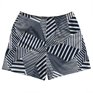 Multiple Lines Pattern Rugby Shorts Made In USA - Blue Navy and White Multiple Lines Pattern Rugby Shorts Made In USA - Blue Navy and White