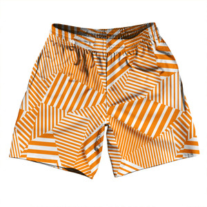 Multiple Lines Pattern Athletic Running Fitness Exercise Shorts 7" Inseam Shorts Made In USA - Orange Tennessee and White Multiple Lines Pattern Athletic Running Fitness Exercise Shorts 7" Inseam Shorts Made In USA - Orange Tennessee and White