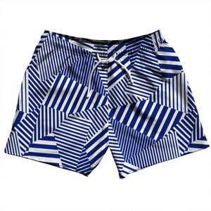 Multiple Lines Pattern 5" Swim Shorts Made in USA - Blue Royal and White Multiple Lines Pattern 5" Swim Shorts Made in USA - Blue Royal and White