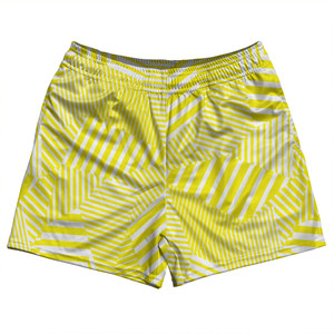 Multiple Lines Pattern Rugby Shorts Made In USA - Yellow Bright and White Multiple Lines Pattern Rugby Shorts Made In USA - Yellow Bright and White