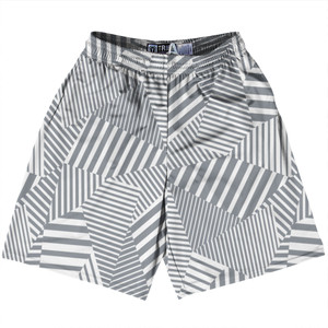 Multiple Lines Pattern Lacrosse Shorts Made In USA - Grey Dark and White Multiple Lines Pattern Lacrosse Shorts Made In USA - Grey Dark and White