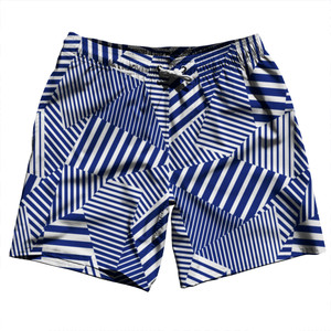 Multiple Lines Pattern Swim Shorts 7" Made in USA - Blue Royal and White Multiple Lines Pattern Swim Shorts 7" Made in USA - Blue Royal and White