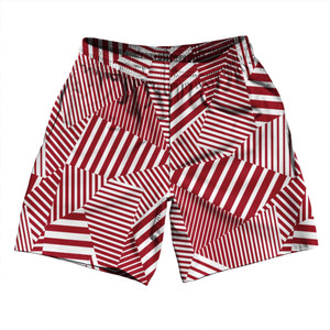 Multiple Lines Pattern Athletic Running Fitness Exercise Shorts 7" Inseam Shorts Made In USA - Red Cardinal and White Multiple Lines Pattern Athletic Running Fitness Exercise Shorts 7" Inseam Shorts Made In USA - Red Cardinal and White