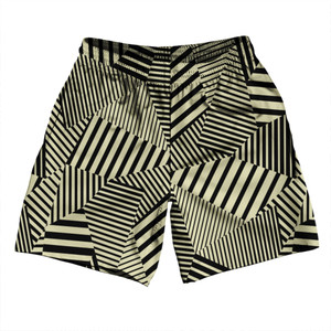 Multiple Lines Pattern Athletic Running Fitness Exercise Shorts 7" Inseam Shorts Made In USA - Vegas Gold and Black Multiple Lines Pattern Athletic Running Fitness Exercise Shorts 7" Inseam Shorts Made In USA - Vegas Gold and Black