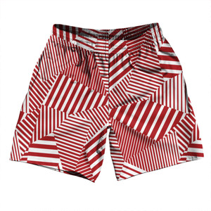 Multiple Lines Pattern Soccer Shorts Made In USA - Red Dark and White Multiple Lines Pattern Soccer Shorts Made In USA - Red Dark and White