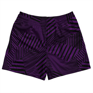 Multiple Lines Pattern Rugby Shorts Made In USA - Purple Medium and Black Multiple Lines Pattern Rugby Shorts Made In USA - Purple Medium and Black