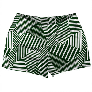 Multiple Lines Pattern Shorty Short Gym Shorts 2.5" Inseam Made In USA - Green Forest and White Multiple Lines Pattern Shorty Short Gym Shorts 2.5" Inseam Made In USA - Green Forest and White
