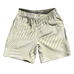 Multiple Lines Pattern Athletic Running Fitness Exercise Shorts 7" Inseam Shorts Made In USA - Vegas Gold and White Multiple Lines Pattern Athletic Running Fitness Exercise Shorts 7" Inseam Shorts Made In USA - Vegas Gold and White