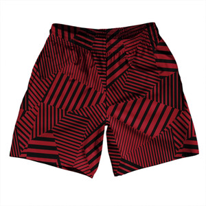 Multiple Lines Pattern Soccer Shorts Made In USA - Red Cardinal and Black Multiple Lines Pattern Soccer Shorts Made In USA - Red Cardinal and Black