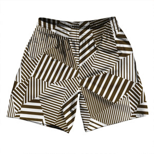 Multiple Lines Pattern Athletic Running Fitness Exercise Shorts 7" Inseam Shorts Made In USA - Brown Dark and White Multiple Lines Pattern Athletic Running Fitness Exercise Shorts 7" Inseam Shorts Made In USA - Brown Dark and White