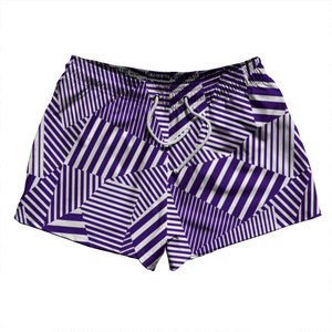 Multiple Lines Pattern 2.5" Swim Shorts Made in USA - Purple Lakers and White Multiple Lines Pattern 2.5" Swim Shorts Made in USA - Purple Lakers and White