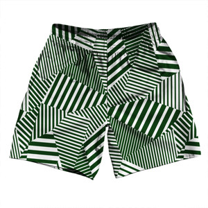 Multiple Lines Pattern Soccer Shorts Made In USA - Green Forest and White Multiple Lines Pattern Soccer Shorts Made In USA - Green Forest and White