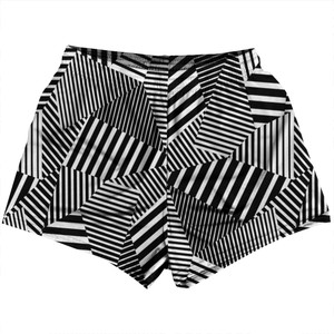 Multiple Lines Pattern Womens & Girls Sport Shorts End Made In USA - Black and White