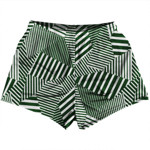 Multiple Lines Pattern Womens & Girls Sport Shorts End Made In USA - Green Hunter and White