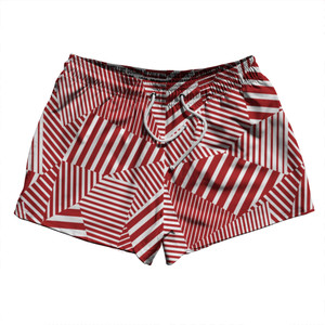 Multiple Lines Pattern 2.5" Swim Shorts Made in USA - Red Dark and White Multiple Lines Pattern 2.5" Swim Shorts Made in USA - Red Dark and White