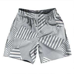 Multiple Lines Pattern Soccer Shorts Made In USA - Grey Dark and White Multiple Lines Pattern Soccer Shorts Made In USA - Grey Dark and White