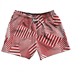 Multiple Lines Pattern 5" Swim Shorts Made in USA - Red Dark and White