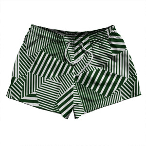 Multiple Lines Pattern 2.5" Swim Shorts Made in USA - Green Forest and White Multiple Lines Pattern 2.5" Swim Shorts Made in USA - Green Forest and White