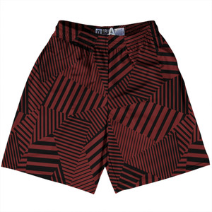 Multiple Lines Pattern Lacrosse Shorts Made In USA - Red Maroon and Black Multiple Lines Pattern Lacrosse Shorts Made In USA - Red Maroon and Black