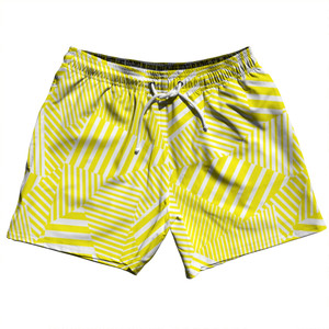 Multiple Lines Pattern 5" Swim Shorts Made in USA - Yellow Bright and White Multiple Lines Pattern 5" Swim Shorts Made in USA - Yellow Bright and White