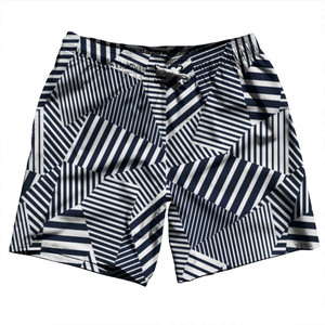 Multiple Lines Pattern Swim Shorts 7" Made in USA - Blue Navy and White Multiple Lines Pattern Swim Shorts 7" Made in USA - Blue Navy and White