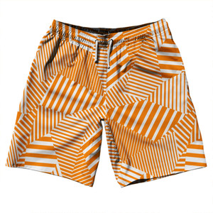 Multiple Lines Pattern 10" Swim Shorts Made in USA - Orange Tennessee and White Multiple Lines Pattern 10" Swim Shorts Made in USA - Orange Tennessee and White