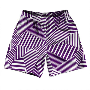 Multiple Lines Pattern Athletic Running Fitness Exercise Shorts 7" Inseam Shorts Made In USA - Purple Medium and White Multiple Lines Pattern Athletic Running Fitness Exercise Shorts 7" Inseam Shorts Made In USA - Purple Medium and White