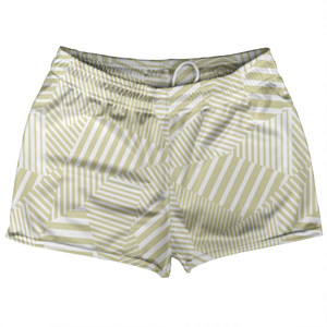 Multiple Lines Pattern Shorty Short Gym Shorts 2.5" Inseam Made In USA - Vegas Gold and White Multiple Lines Pattern Shorty Short Gym Shorts 2.5" Inseam Made In USA - Vegas Gold and White