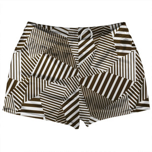 Multiple Lines Pattern Shorty Short Gym Shorts 2.5" Inseam Made In USA - Brown Dark and White Multiple Lines Pattern Shorty Short Gym Shorts 2.5" Inseam Made In USA - Brown Dark and White