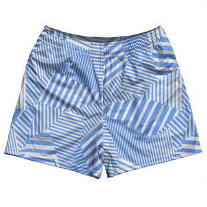 Multiple Lines Pattern Rugby Shorts Made In USA - Blue Carolina and White Multiple Lines Pattern Rugby Shorts Made In USA - Blue Carolina and White