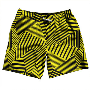 Multiple Lines Pattern Swim Shorts 7" Made in USA - Yellow and Black Multiple Lines Pattern Swim Shorts 7" Made in USA - Yellow and Black